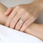 1ct Oval Moissanite Engagement Rings​ Set with Curved Leaf Band in Yellow Gold