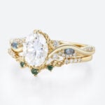 1ct Oval Moissanite Engagement Rings​ Set with Curved Leaf Band in Yellow Gold