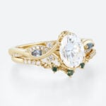 1ct Oval Moissanite Engagement Rings​ Set with Curved Leaf Band in Yellow Gold