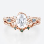 1ct Oval Moissanite Engagement Rings​ Set with Curved Leaf Band in Rose Gold