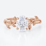 Oval Moissanite Promise Ring Solitaire Vine & Leaf Engagement Rings in Rose Gold