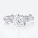 Oval Moissanite Promise Ring Solitaire Vine & Leaf Engagement Rings in White Gold