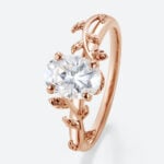 Oval Moissanite Promise Ring Solitaire Vine & Leaf Engagement Rings in Rose Gold