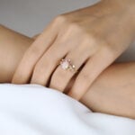 Oval Pink and Opal Ring​ Set Vine Bridal Ring with Multicolored Gems in Yellow Gold