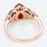 Pear Cut Lab Ruby Ring​ with Salt and Pepper Diamond Accents Floral Engagement Ring in Rose Gold