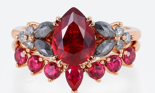 1.2ct Pear Shaped Ruby Engagement Ring Set with Curved Band in Rose Gold