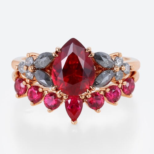 1.2ct Pear Shaped Ruby Engagement Ring Set with Curved Band in Rose Gold