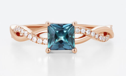 Interlaced Princess Cut Alexandrite Rings​ 0.8ct Pavé Engagement Ring with Infinity Design in Rose Gold
