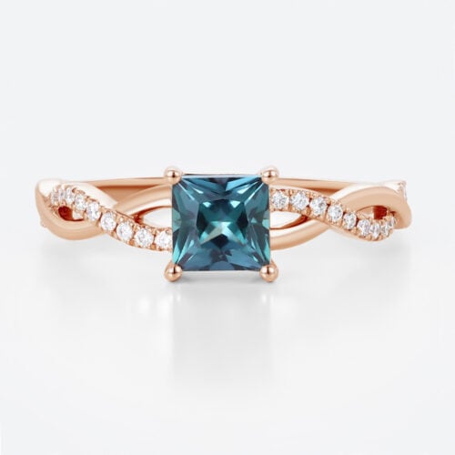 Interlaced Princess Cut Alexandrite Rings​ 0.8ct Pavé Engagement Ring with Infinity Design in Rose Gold