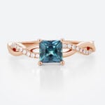 Interlaced Princess Cut Alexandrite Rings​ 0.8ct Pavé Engagement Ring with Infinity Design in Rose Gold