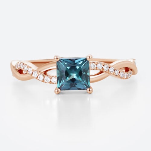 Interlaced Princess Cut Alexandrite Rings​ 0.8ct Pavé Engagement Ring with Infinity Design in Rose Gold
