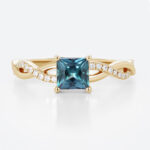 Interlaced Princess Cut Alexandrite Rings​ 0.8ct Pavé Engagement Ring with Infinity Design in Yellow Gold