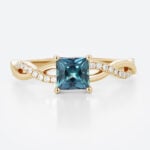 Interlaced Princess Cut Alexandrite Rings​ 0.8ct Pavé Engagement Ring with Infinity Design in Yellow Gold
