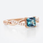 Interlaced Princess Cut Alexandrite Rings​ 0.8ct Pavé Engagement Ring with Infinity Design in Rose Gold
