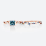 Princess Cut Alexandrite Rings​ Set 0.8ct Modern Infinity Bridal Ring with Alexandrite Band in Rose Gold