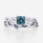 Princess Cut Alexandrite Rings​ Set 0.8ct Modern Infinity Bridal Ring with Alexandrite Band in White Gold