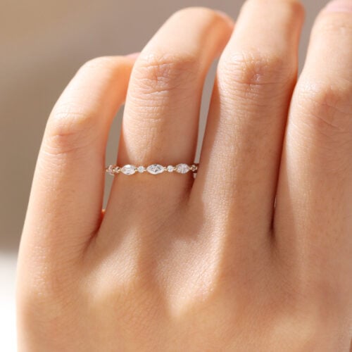 3/4 Eternity Lab Diamond Ring 0.4ctw Marquise Cut Lab Diamond Ring in Yellow Gold