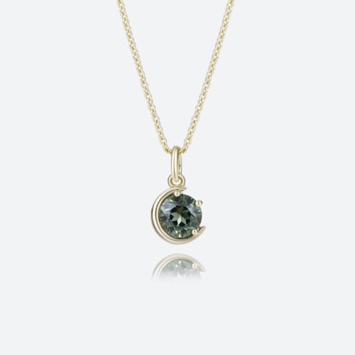 Round Green Sapphire Necklace Solitaire Celestial Glow Pendant in Yellow Gold
