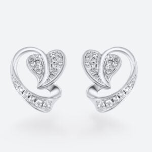 White Gold Lab Diamond Earrings​ Heart-Shaped Pavé Stud Earrings
