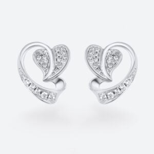 White Gold Lab Diamond Earrings​ Heart-Shaped Pavé Stud Earrings