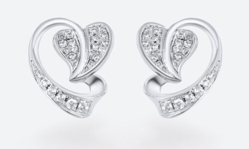 Round Cut Lab Grown Diamond Pavé Stud Earrings Heart Earrings White Gold Lab Diamond Earrings Heart-Shaped Pavé Stud Earrings