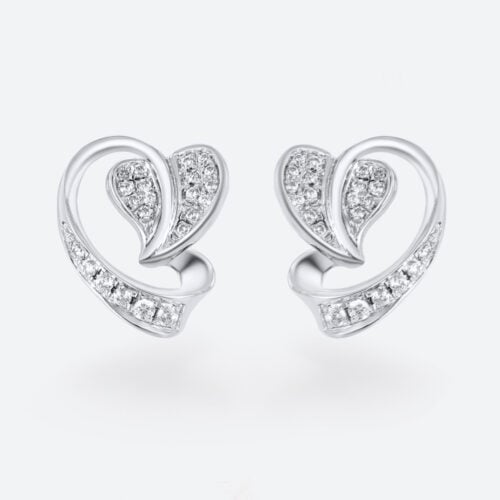 White Gold Lab Diamond Earrings​ Heart-Shaped Pavé Stud Earrings