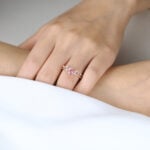 Round Cut Pink Sapphire Ring​ Set Floral-Inspired Bridal Ring Set with Multicolored Accents in Rose Gold