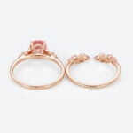 Round Cut Pink Sapphire Ring​ Set Floral-Inspired Bridal Ring Set with Multicolored Accents in Rose Gold