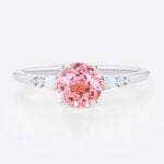 Round Cut Pink Sapphire Ring​ 1.7ct Modern Vintage Engagement Ring with Opal Accents in White Gold