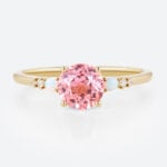Round Cut Pink Sapphire Ring​ 1.7ct Modern Vintage Engagement Ring with Opal Accents in Yellow Gold