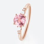 Round Cut Pink Sapphire Ring​ 1.7ct Modern Vintage Engagement Ring with Opal Accents in Rose Gold