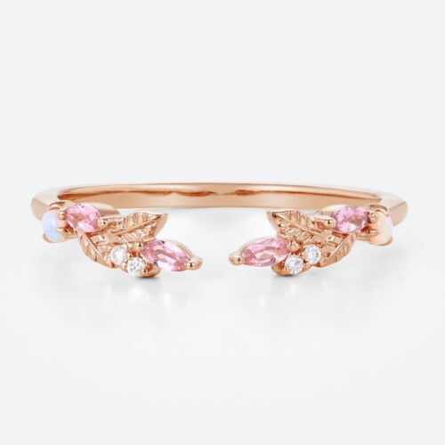 Open Stacking Ring Nature-Inspired Multi Stone Wedding Band in Rose Gold