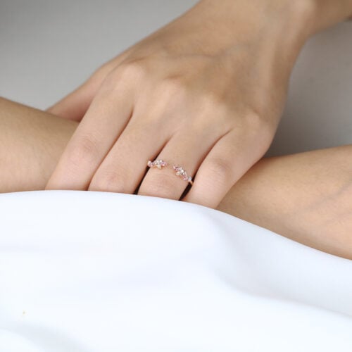 Open Stacking Ring Nature-Inspired Multi Stone Wedding Band in Rose Gold