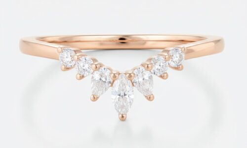 0.27ct Curved Lab Diamond Ring​ Multi-cut Stacked Wedding Rings in Rose Gold