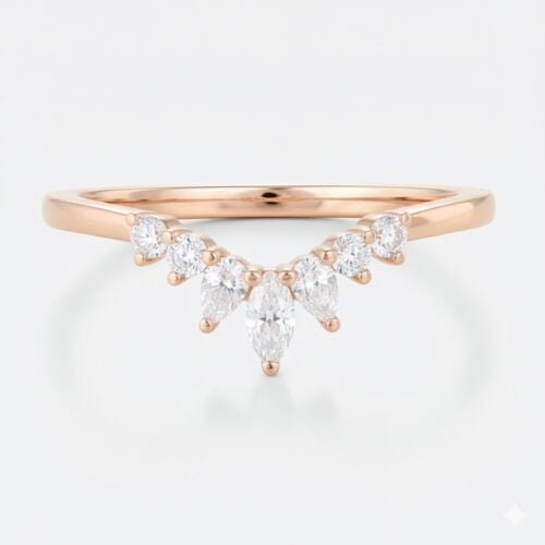 0.27ct Curved Lab Diamond Ring Multi-cut Stacked Wedding Rings in Rose Gold