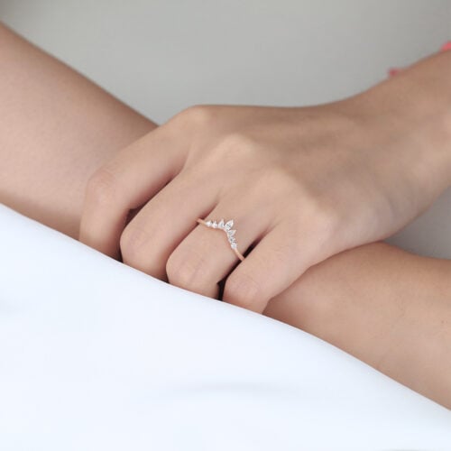 0.27ct Curved Lab Diamond Ring Multi-cut Stacked Wedding Rings in Rose Gold