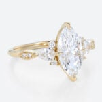1.5ct Marquise Cut Lab Grown Diamond Ring | Vintage Milgrain 4-Claw Engagement Ring in Yellow Gold