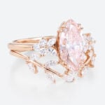 1.5ct Marquise Lab Pink Diamond Ring Set Leaf Cluster Bridal Ring in Rose Gold