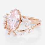 1.5ct Marquise Lab Pink Diamond Ring Set Leaf Cluster Bridal Ring in Rose Gold