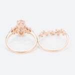 1.5ct Marquise Lab Pink Diamond Ring Set Leaf Cluster Bridal Ring in Rose Gold