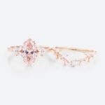 1.5ct Marquise Lab Pink Diamond Ring Set Leaf Cluster Bridal Ring in Rose Gold