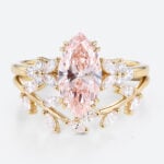 1.5ct Marquise Lab Pink Diamond Ring Set Leaf Cluster Bridal Ring in Yellow Gold