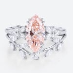 1.5ct Marquise Lab Pink Diamond Ring Set Leaf Cluster Bridal Ring in White Gold