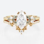 1ct Marquise Cut Lab Diamond Ring​ Set Enchanted Garden 4 Double Claw Prong Engagement Ring in Yellow Gold