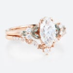 1ct Marquise Cut Lab Diamond Ring​ Set Enchanted Garden 4 Double Claw Prong Engagement Ring in Rose Gold
