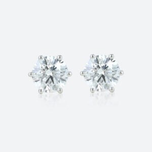 Round Lab Diamond Stud Earrings 2ctw Six-Prong Setting Earrings in White Gold