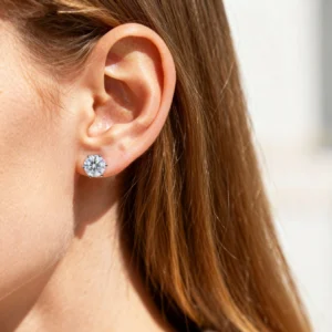 Round Lab Diamond Stud Earrings 2ctw Six-Prong Setting Earrings in White Gold