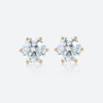 Round Lab Diamond Stud Earrings 2ctw Six-Prong Setting Earrings in Yellow Gold