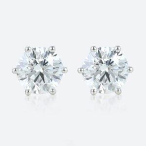 Round Lab Diamond Stud Earrings 2ctw Six-Prong Setting Earrings in White Gold
