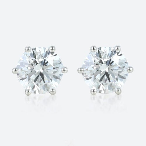 Round Lab Diamond Stud Earrings 2ctw Six-Prong Setting Earrings in White Gold